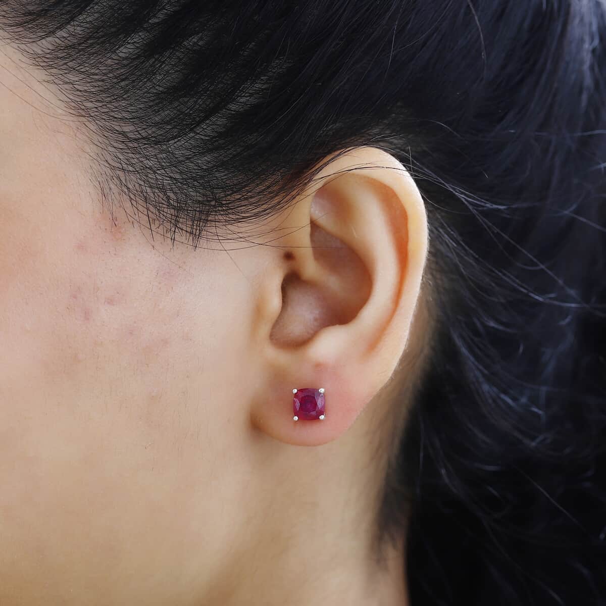 African Ruby (FF) Solitaire Stud Earrings in Platinum Over Sterling Silver 3.00 ctw image number 2