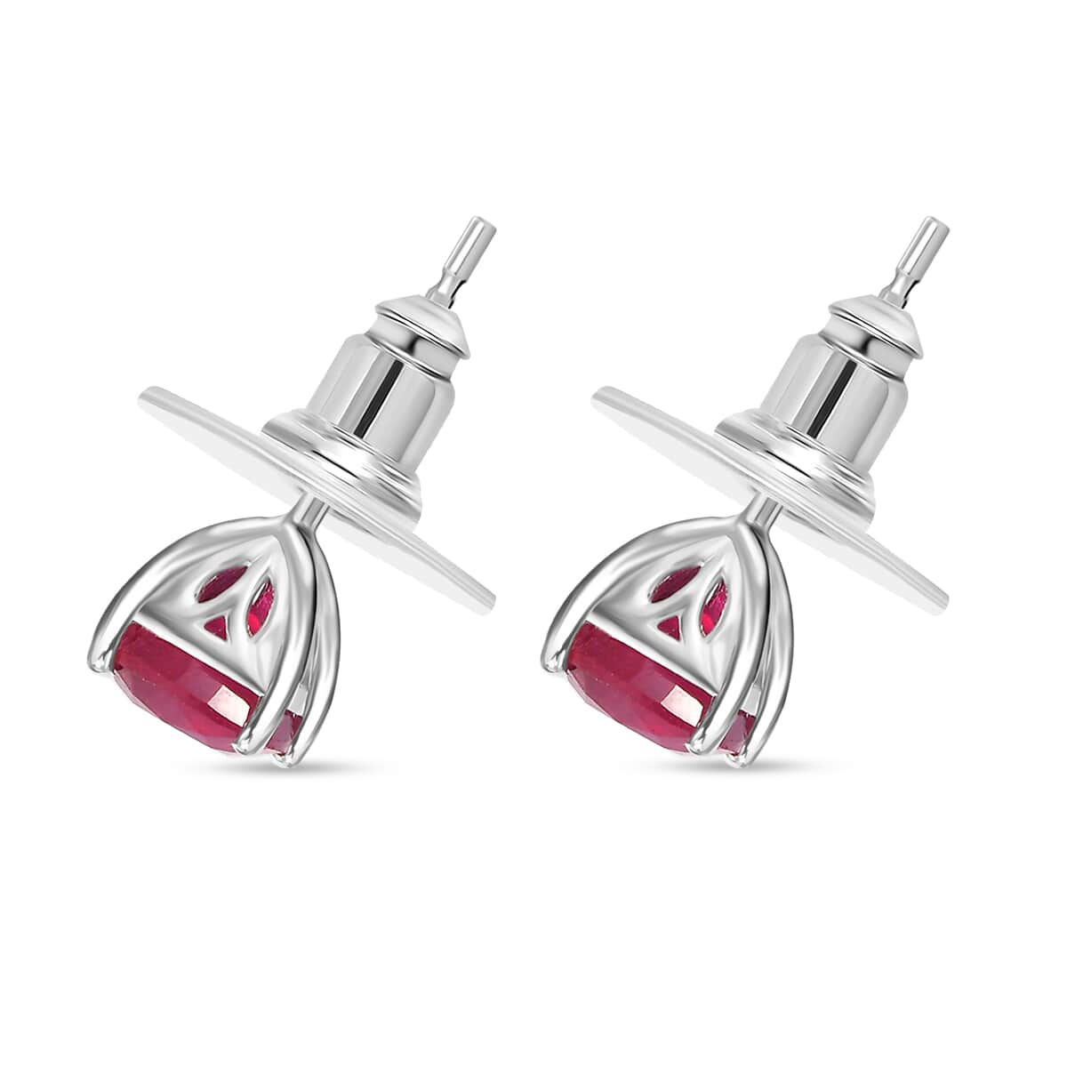 African Ruby (FF) Solitaire Stud Earrings in Platinum Over Sterling Silver 3.00 ctw image number 3
