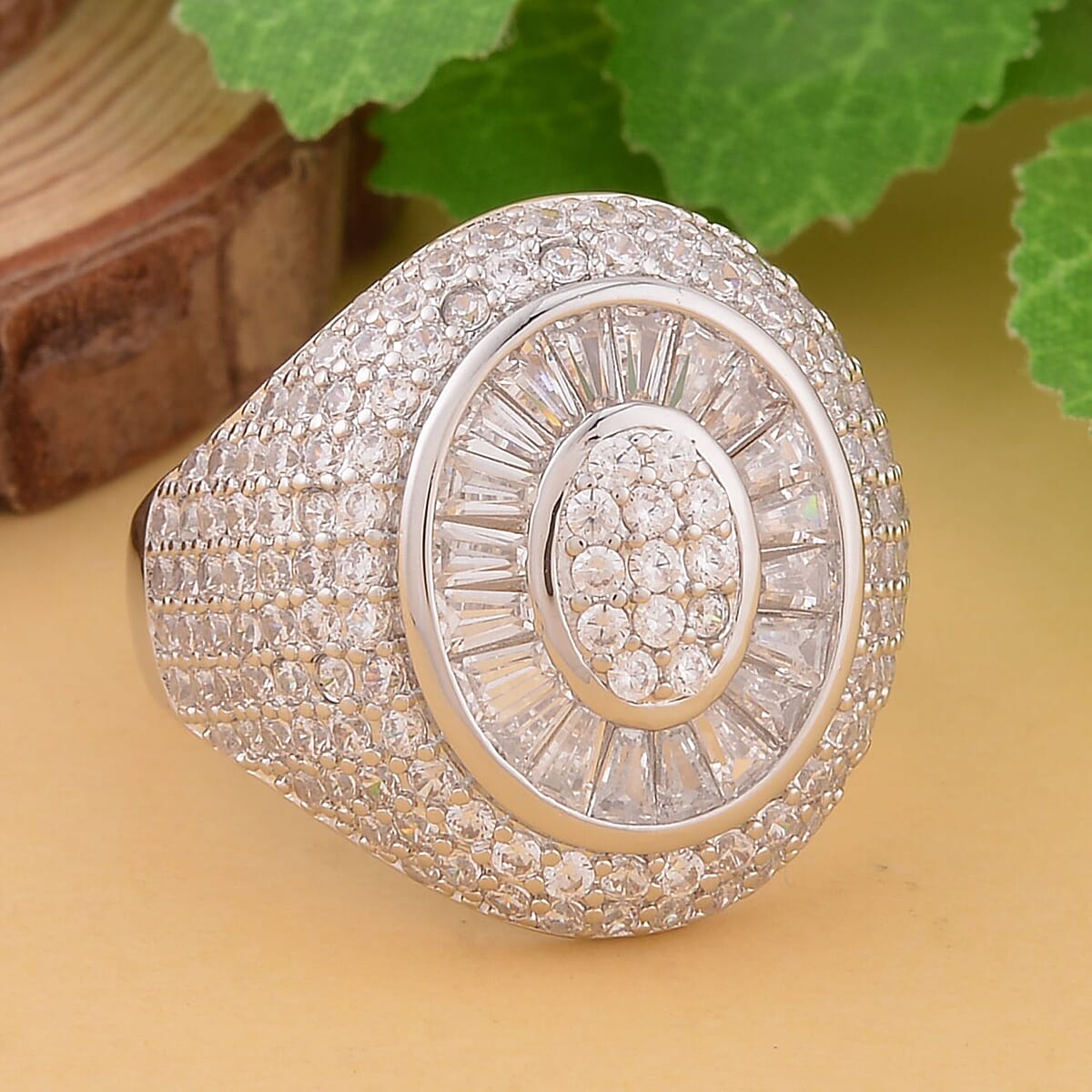 Simulated Diamond Cocktail Ring in Silvertone 5.25 ctw image number 1