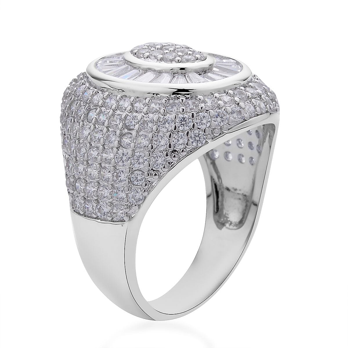 Simulated Diamond Cocktail Ring in Silvertone 5.25 ctw image number 3