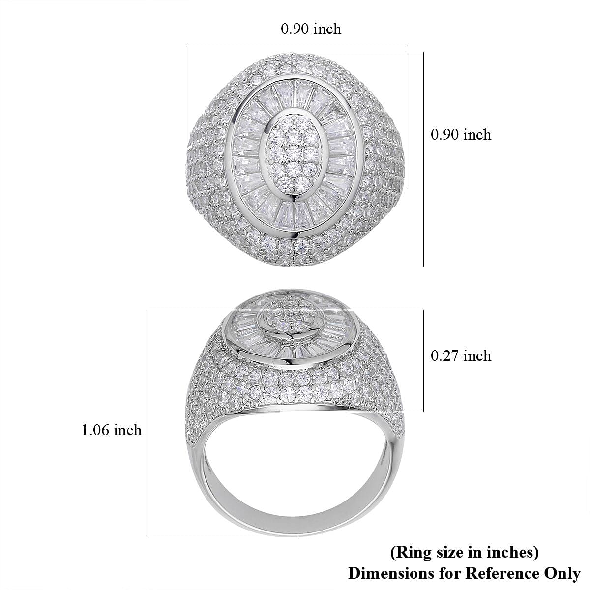Simulated Diamond Cocktail Ring in Silvertone 5.25 ctw image number 5