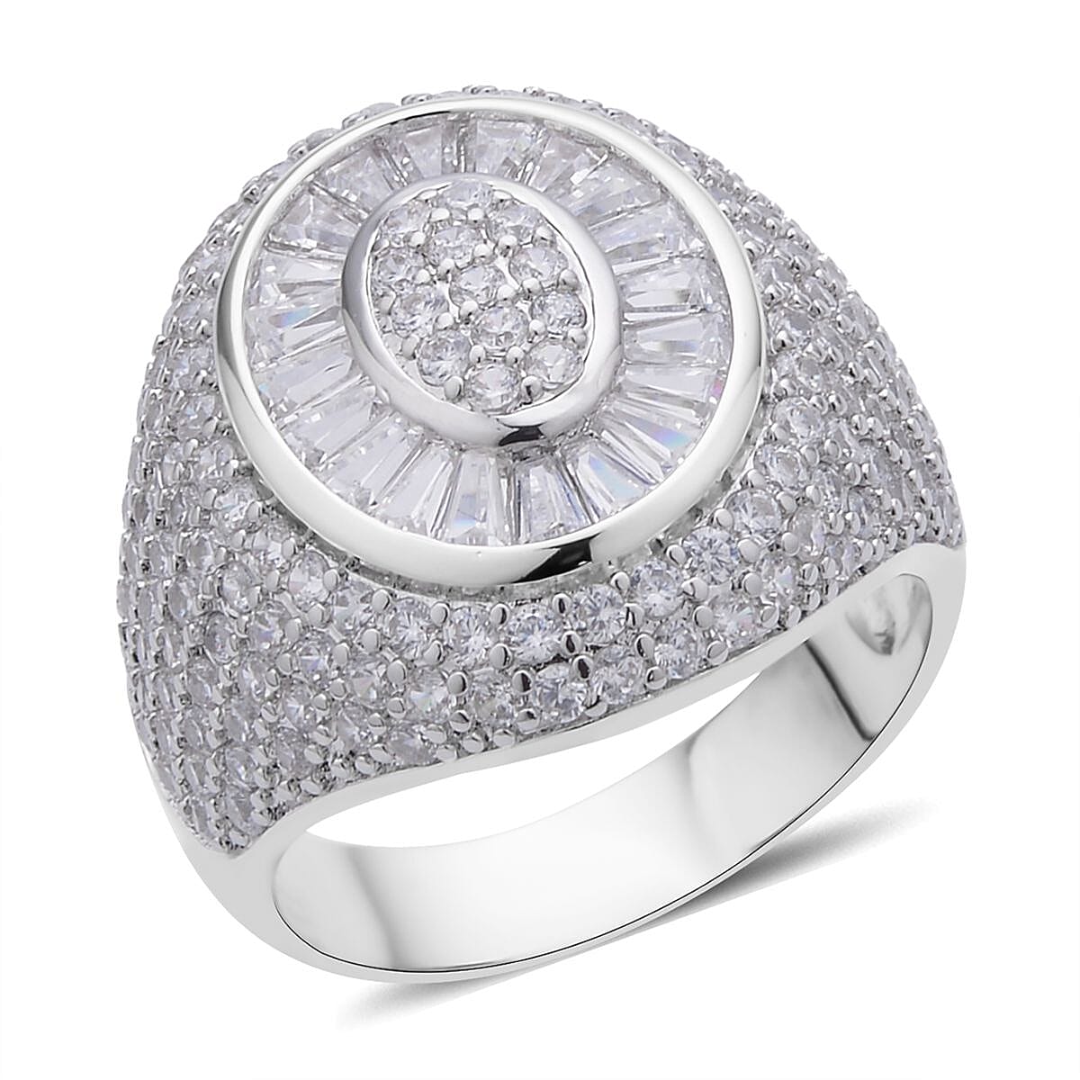 Simulated Diamond Cocktail Ring in Silvertone (Size 9.0) 5.25 ctw image number 0
