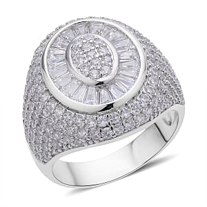 Simulated Diamond Cocktail Ring in Silvertone (Size 9.0) 5.25 ctw