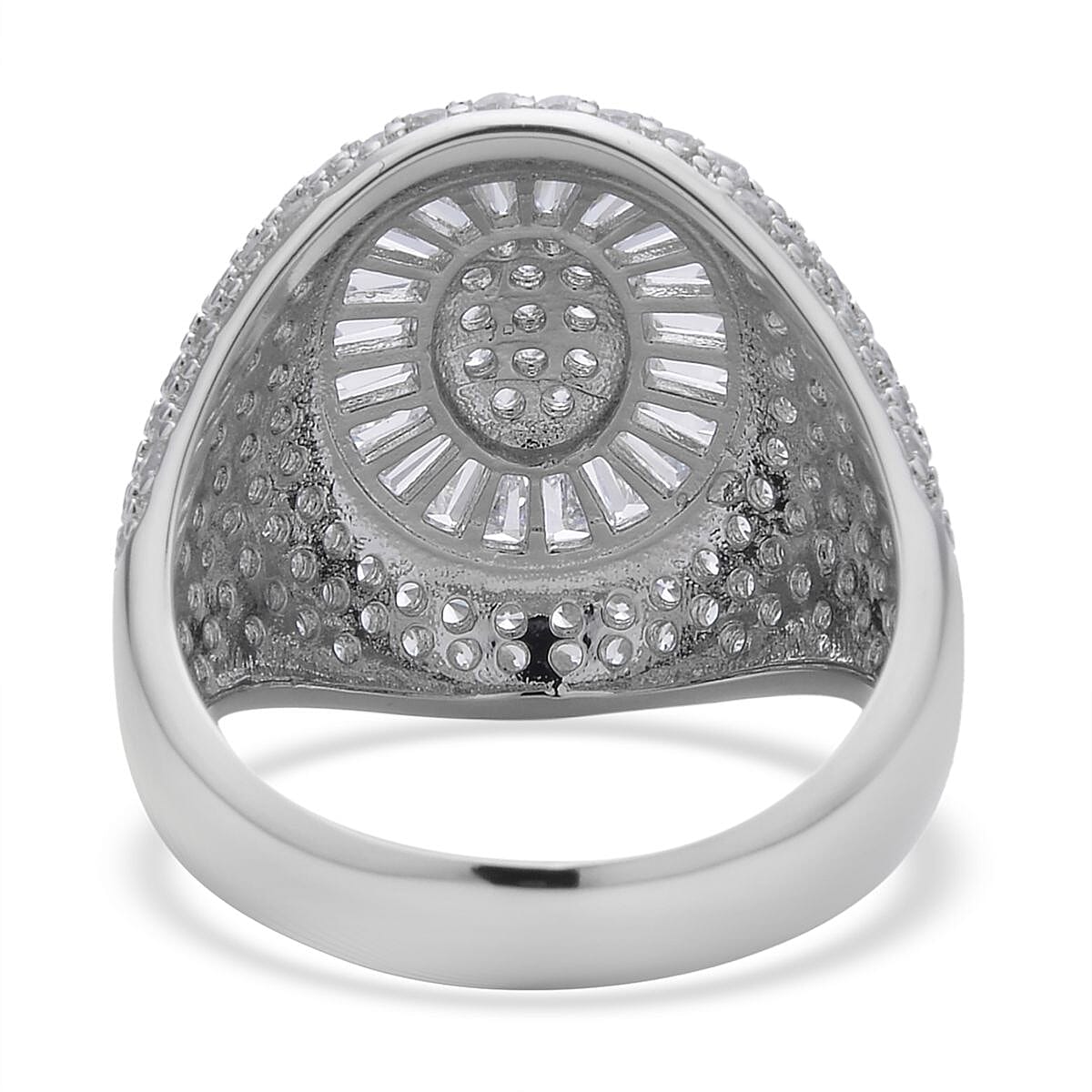 Simulated Diamond Cocktail Ring in Silvertone (Size 9.0) 5.25 ctw image number 4