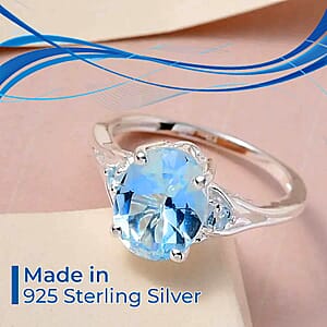 D'Joy Sky Blue Topaz Ring In Sterling Silver, Three Stone Ring For Women, Silver Ring 3.10 ctw (Size 10.0)