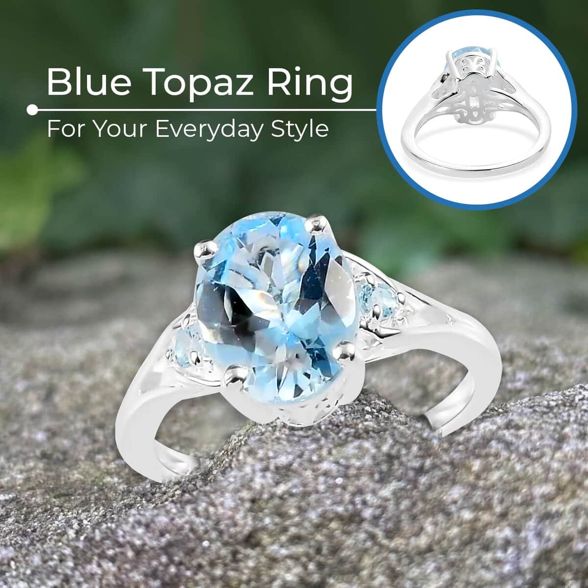 Sky Blue Topaz Ring In Sterling Silver, Three Stone Ring For Women, Silver Ring 3.10 ctw (Size 10.0) image number 3