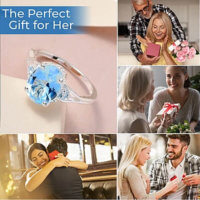 D'Joy Sky Blue Topaz Ring In Sterling Silver, Three Stone Ring For Women, Silver Ring 3.10 ctw (Size 10.0)