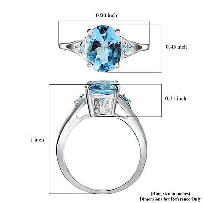 D'Joy Sky Blue Topaz Ring In Sterling Silver, Three Stone Ring For Women, Silver Ring 3.10 ctw (Size 10.0)
