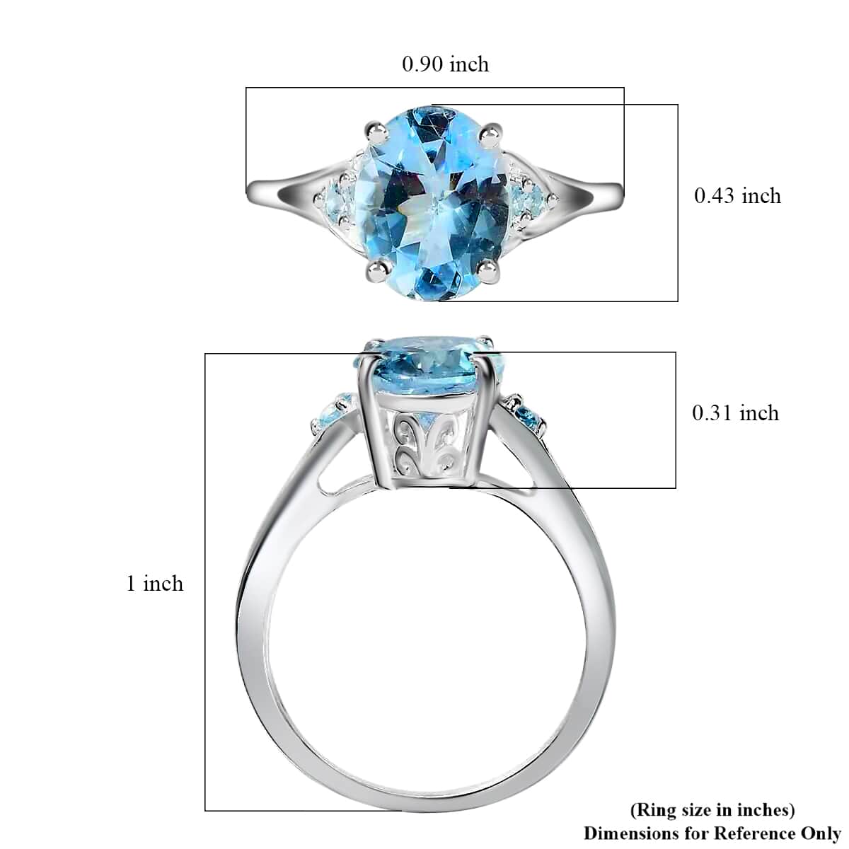 Sky Blue Topaz Ring In Sterling Silver, Three Stone Ring For Women, Silver Ring 3.10 ctw (Size 10.0) image number 6