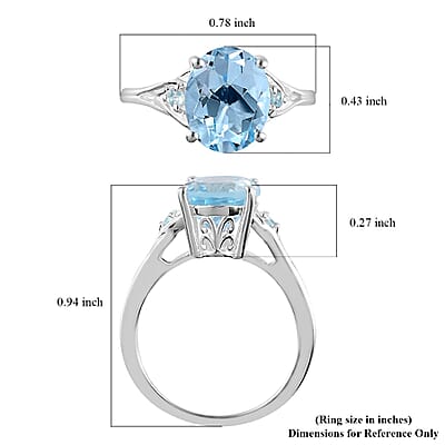 D'Joy Sky Blue Topaz Ring In Sterling Silver, Three Stone Ring For Women, Silver Ring 3.10 ctw (Size 10.0)