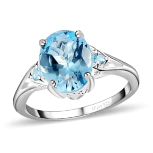 Sky Blue Topaz Ring In Sterling Silver, Three Stone Ring For Women, Silver Ring 3.10 ctw (Size 11.0)