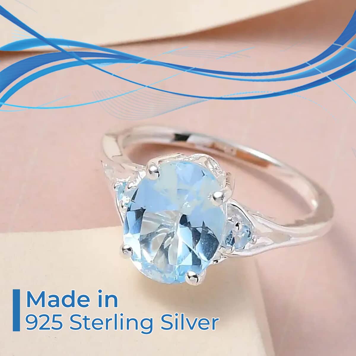 Sky Blue Topaz Ring In Sterling Silver, Three Stone Ring (Size 11.0) For Women, Silver Ring 3.10 ctw image number 1