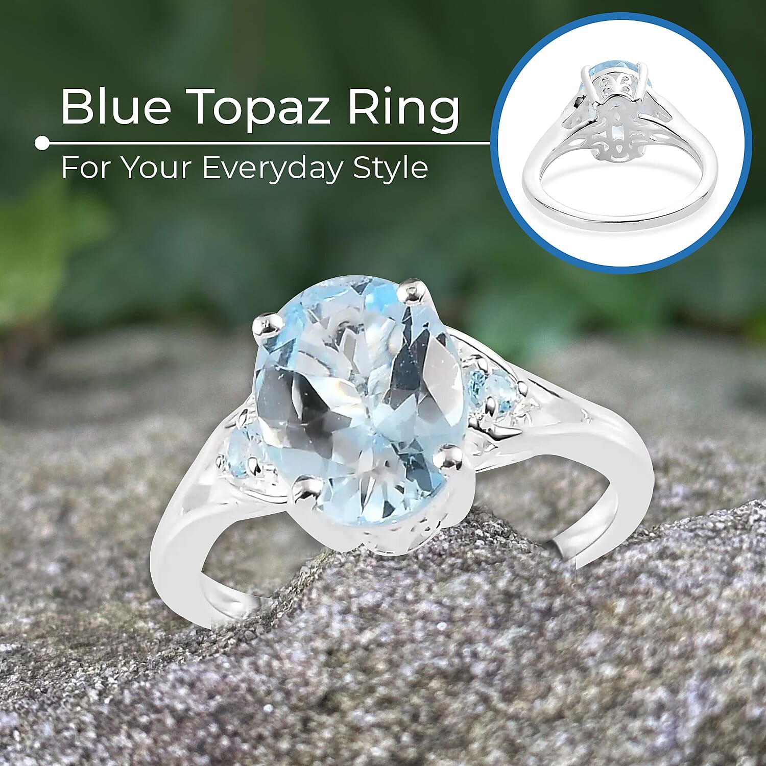D'Joy Sky Blue Topaz 3.10 ctw Ring In Sterling Silver, Three Stone Ring For Women, Silver Ring (Size 11.0)