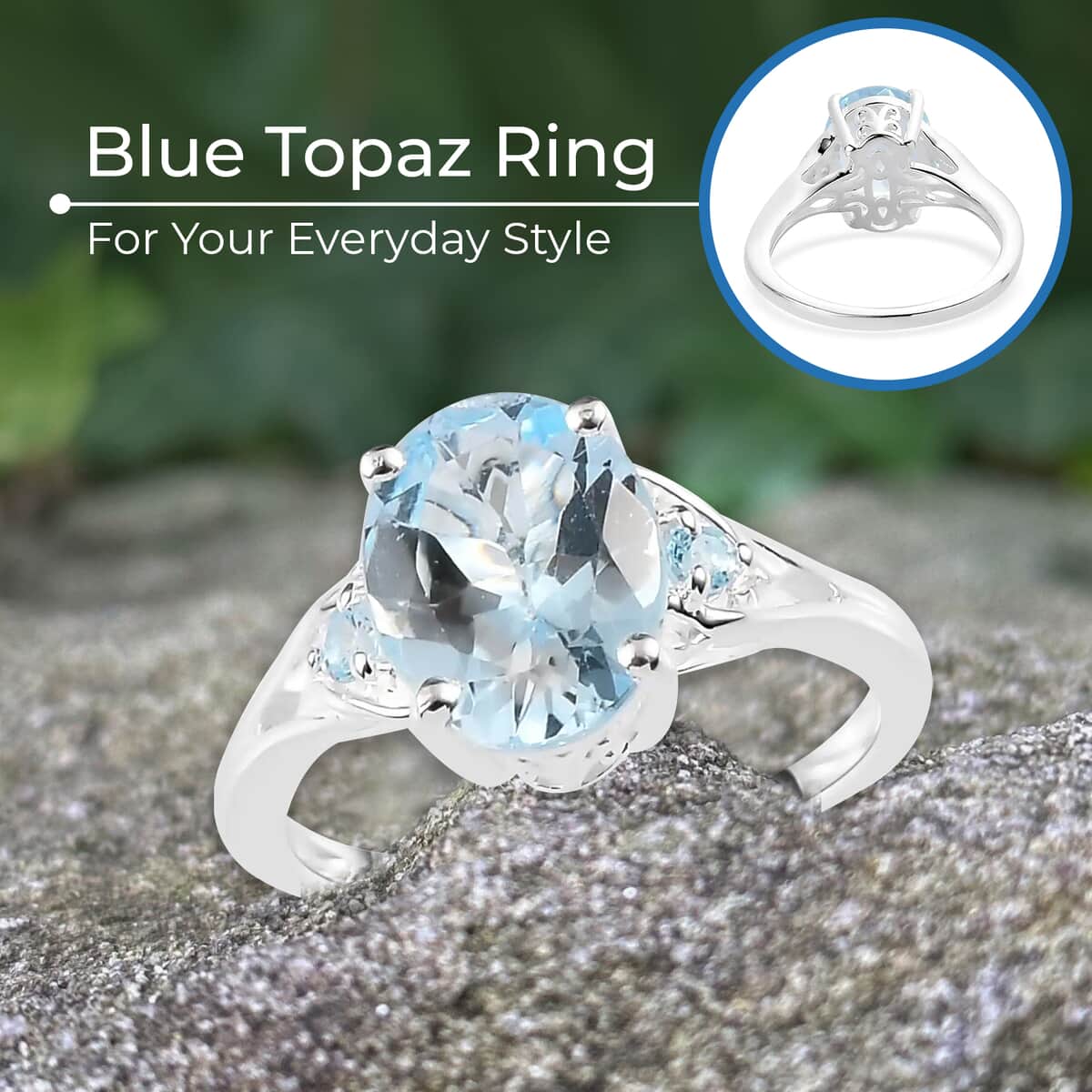 Sky Blue Topaz Ring In Sterling Silver, Three Stone Ring (Size 11.0) For Women, Silver Ring 3.10 ctw image number 3