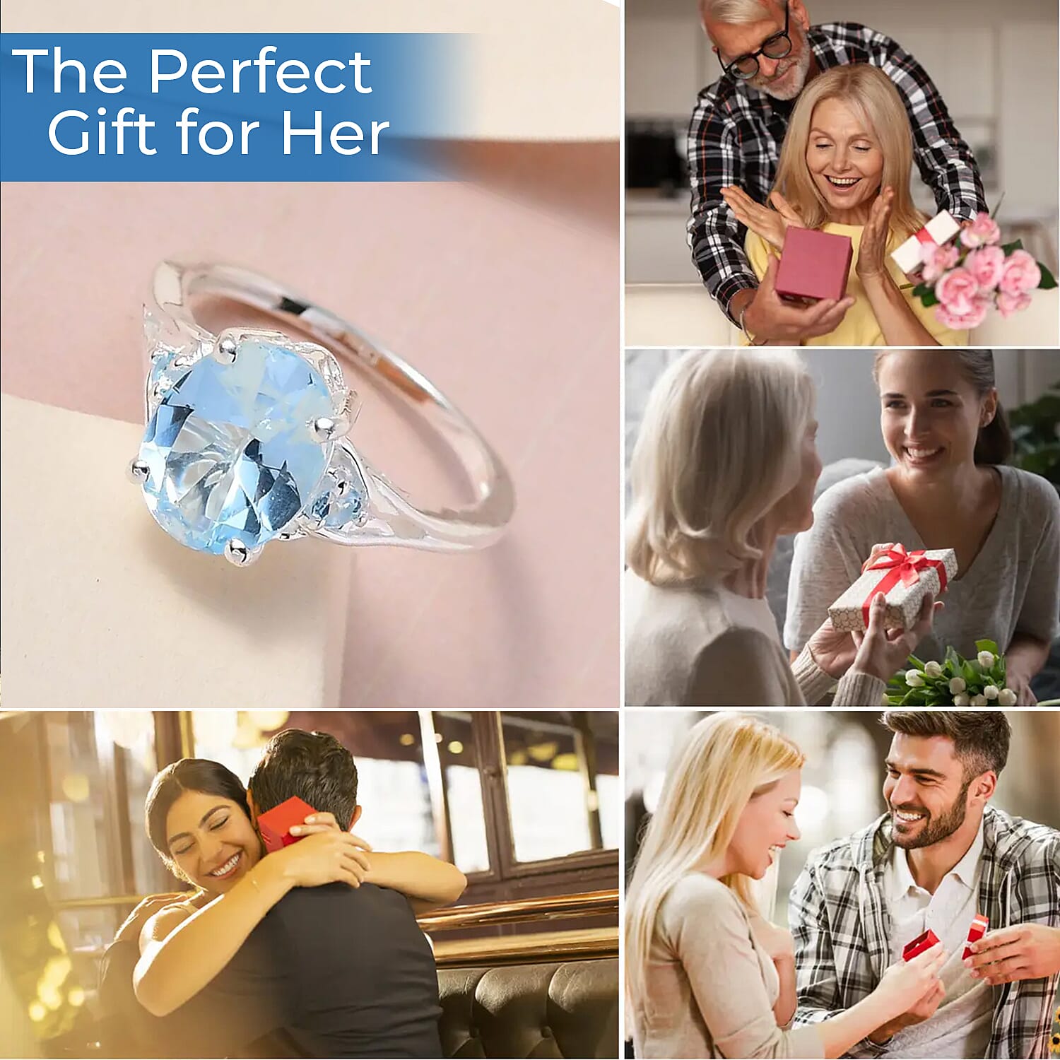 D'Joy Sky Blue Topaz 3.10 ctw Ring In Sterling Silver, Three Stone Ring For Women, Silver Ring (Size 11.0)