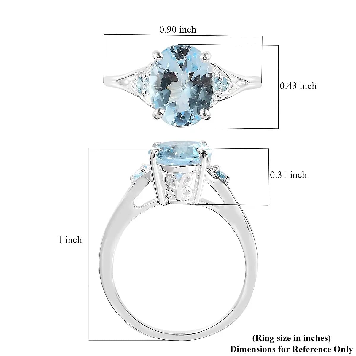 D'Joy Sky Blue Topaz 3.10 ctw Ring In Sterling Silver, Three Stone Ring For Women, Silver Ring (Size 11.0)