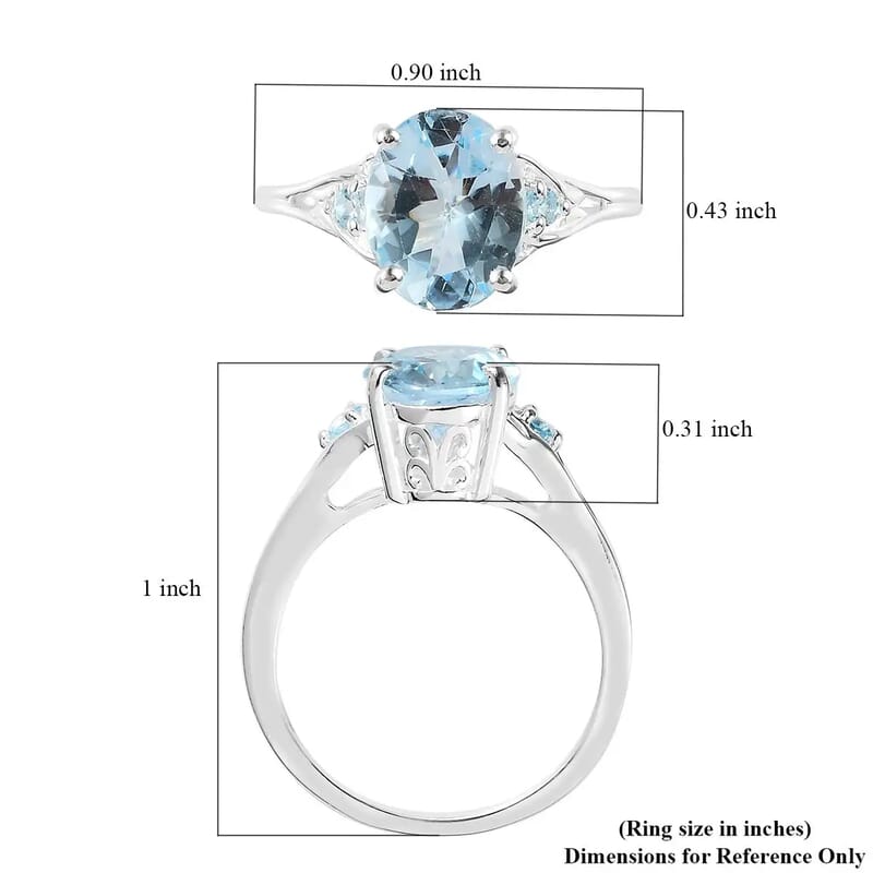 D'Joy Sky Blue Topaz 3.10 ctw Ring In Sterling Silver, Three Stone Ring For Women, Silver Ring (Size 11.0)
