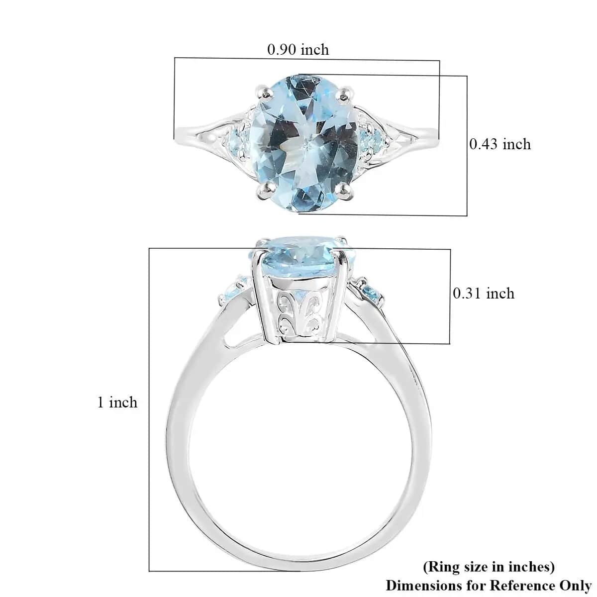 Sky Blue Topaz Ring In Sterling Silver, Three Stone Ring (Size 11.0) For Women, Silver Ring 3.10 ctw image number 6