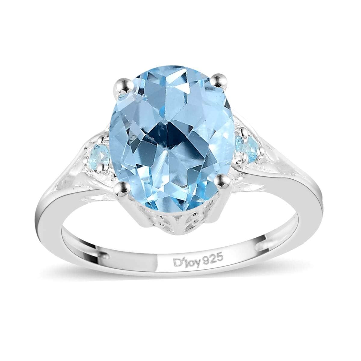 Sky Blue Topaz Ring In Sterling Silver, Three Stone Ring For Women, Silver Ring 3.10 ctw (Size 7.0) image number 0