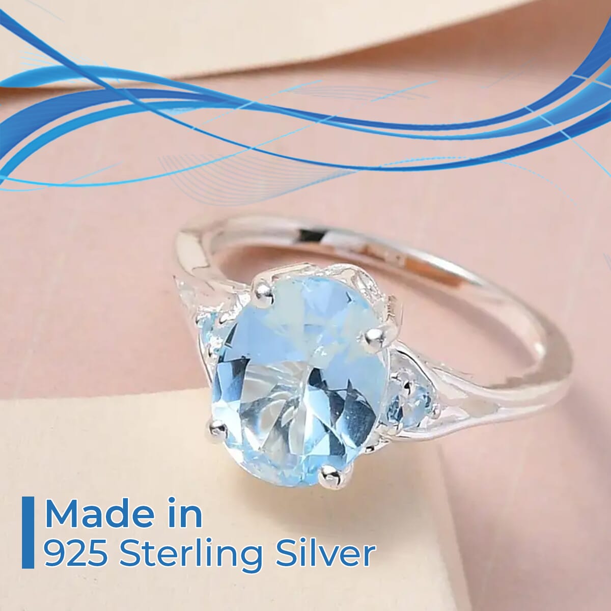 Sky Blue Topaz 3.10 ctw Ring In Sterling Silver, Three Stone Ring For Women, Silver Ring (Size 8.0) image number 1