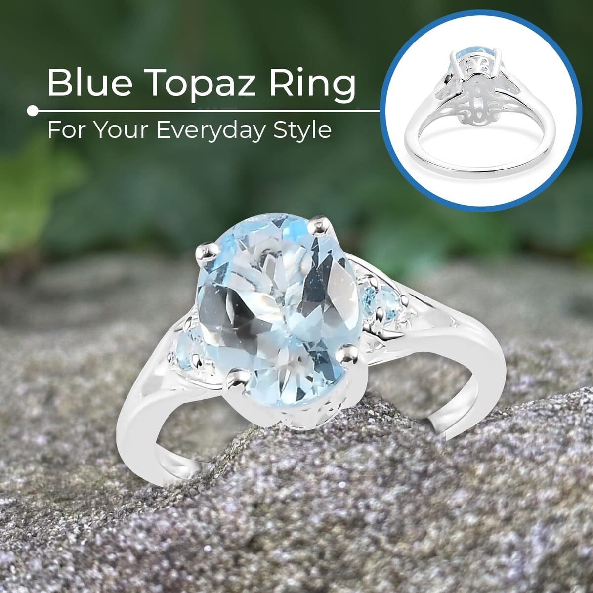 Sky Blue Topaz 3.10 ctw Ring In Sterling Silver, Three Stone Ring For Women, Silver Ring (Size 8.0) image number 3