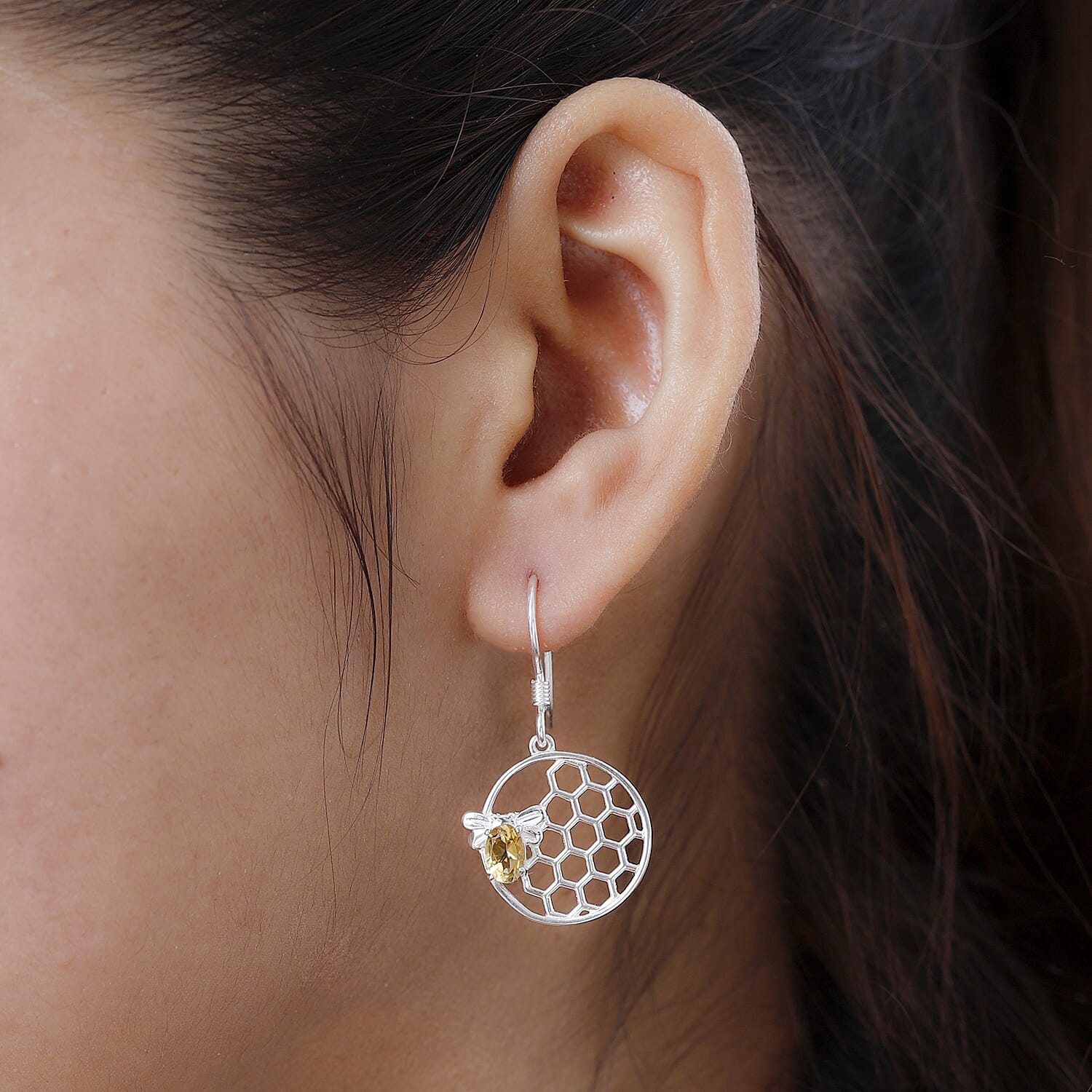 Brazilian Citrine Honeycomb Earrings in Sterling Silver 0.90 ctw