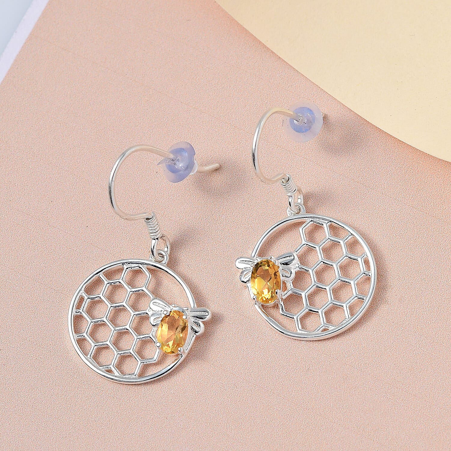 Brazilian Citrine Honeycomb Earrings in Sterling Silver 0.90 ctw