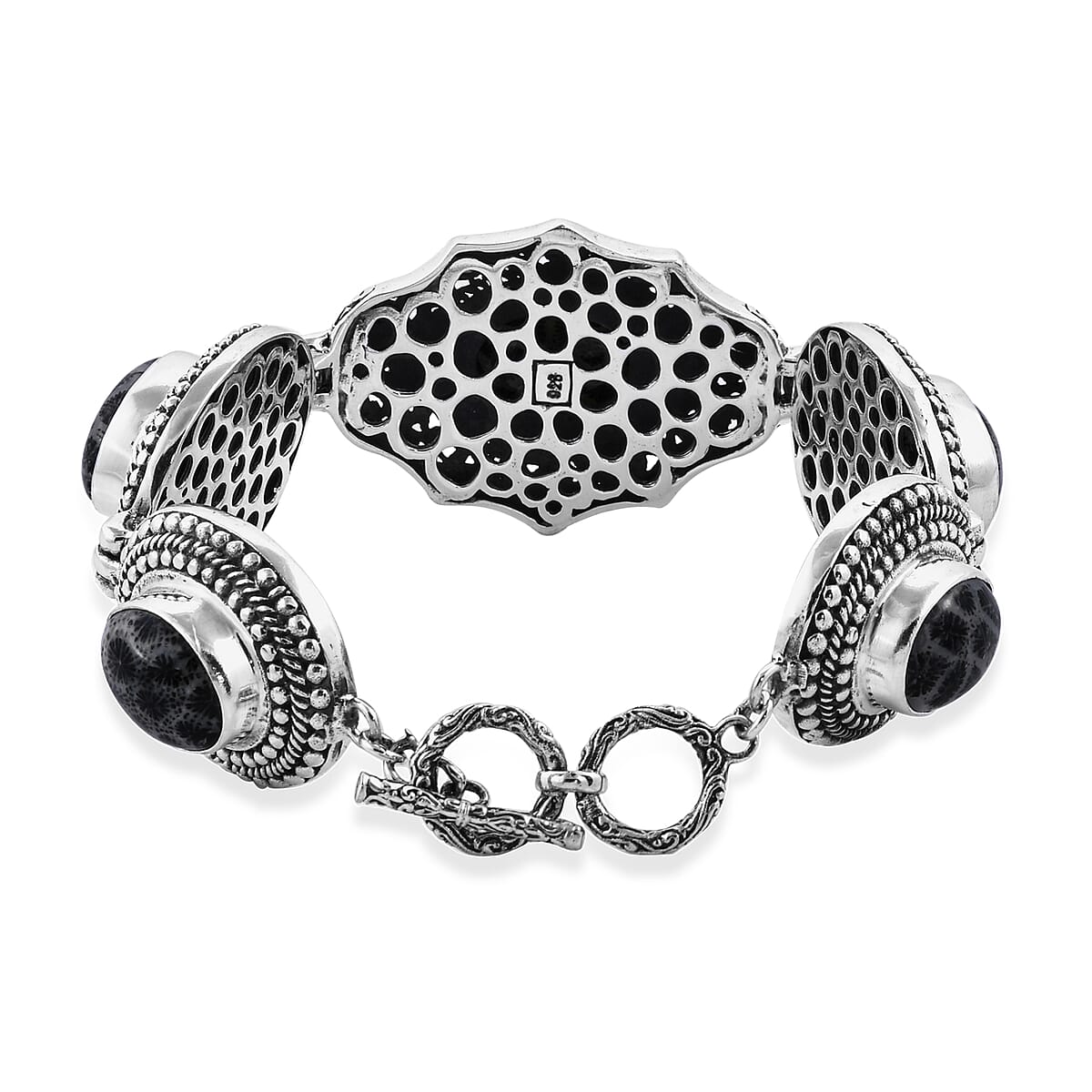 Bali Legacy Black Fossilized Coral Bracelet (7-7.5In) in Sterling Silver 39 Grams image number 2