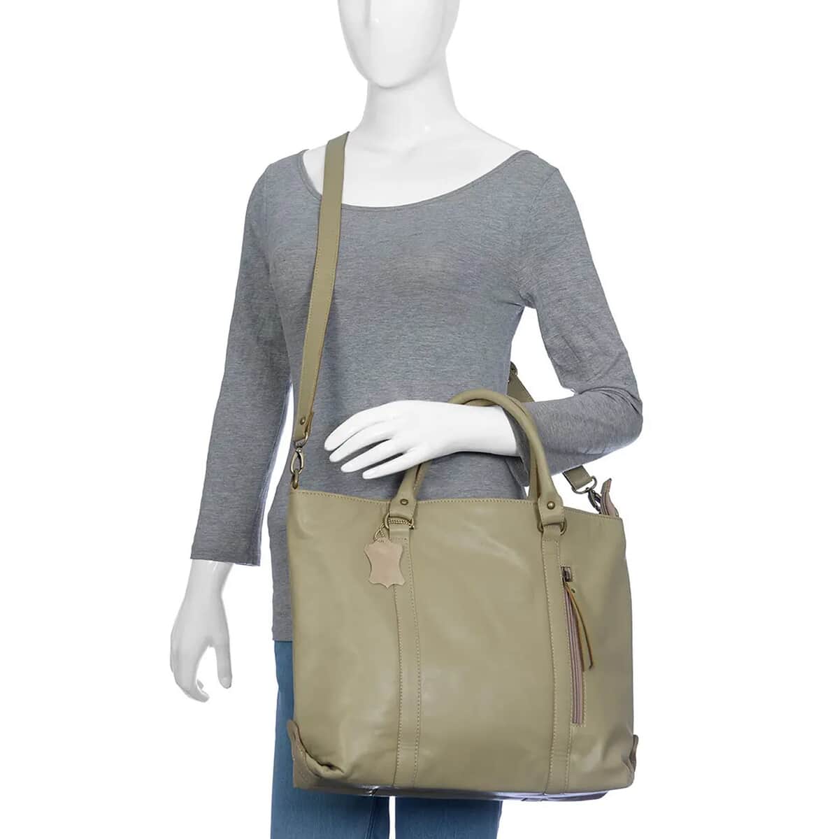 Sand Leather Handbag with Detachable Shoulder Strap image number 1