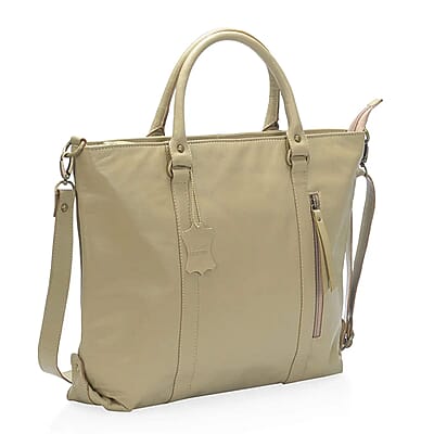 Sand Leather Handbag with Detachable Shoulder Strap