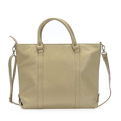 Sand Leather Handbag with Detachable Shoulder Strap