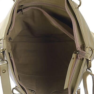 Sand Leather Handbag with Detachable Shoulder Strap