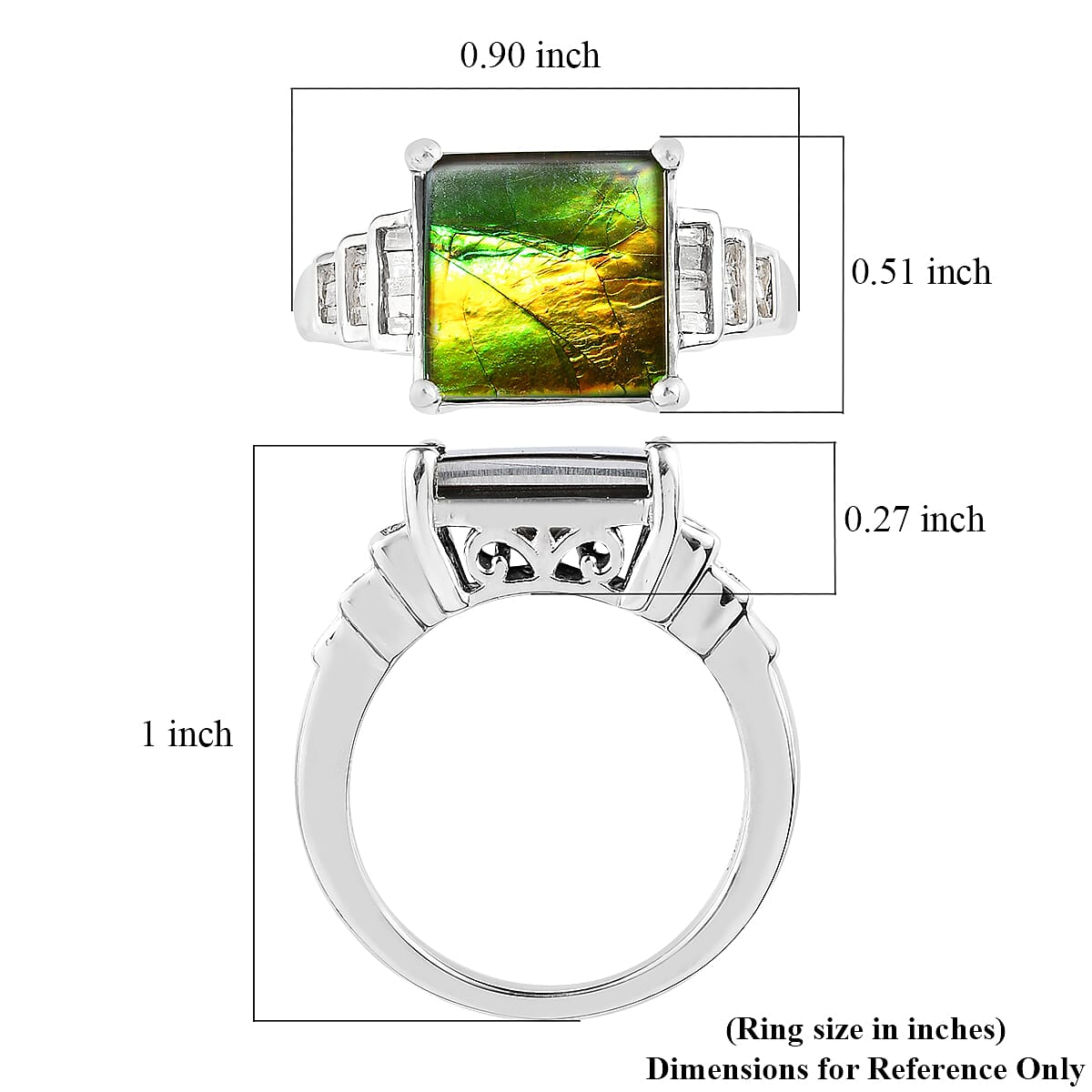 Canadian Ammolite and Diamond Ring in Platinum Over Sterling Silver (Size 10.0) 0.20 ctw