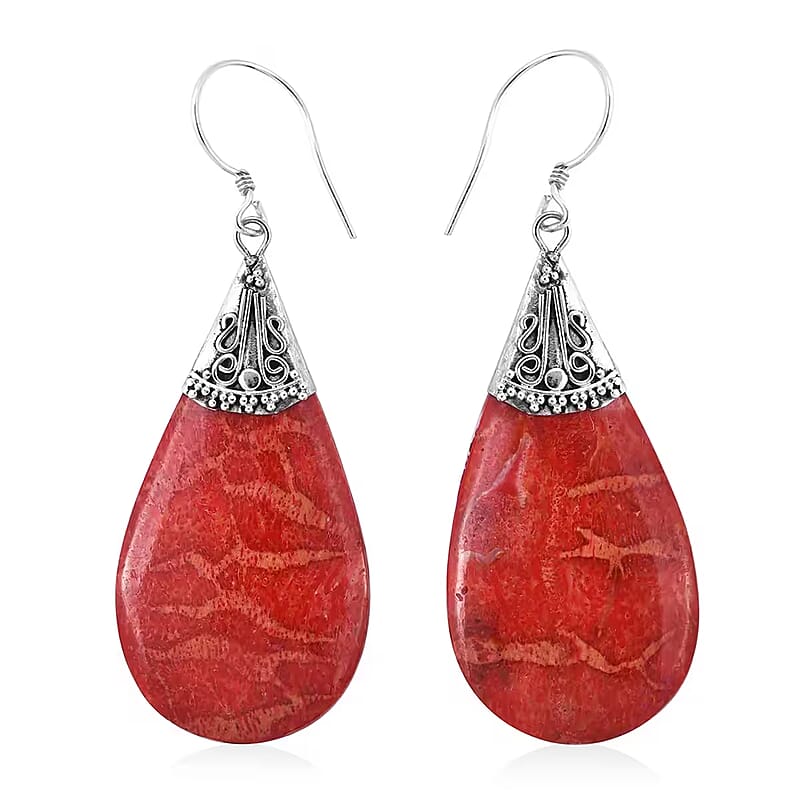 Sponge Coral Drop Earrings in Sterling Silver, Dangle Earrings in 925 Sterling Silver, Boho Earrings for Women
