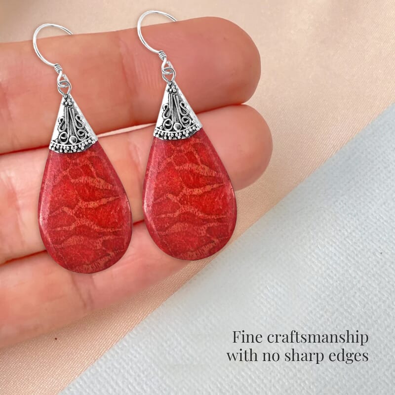 Sponge Coral Drop Earrings in Sterling Silver