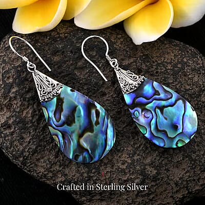 Abalone Shell Dangle Drop Earrings For Women in Sterling Silver
