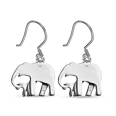 Elephant Earrings in Sterling Silver, Silver Earrings, Plain Metal Jewelry, Fish Hook Earrings 3.90 Grams