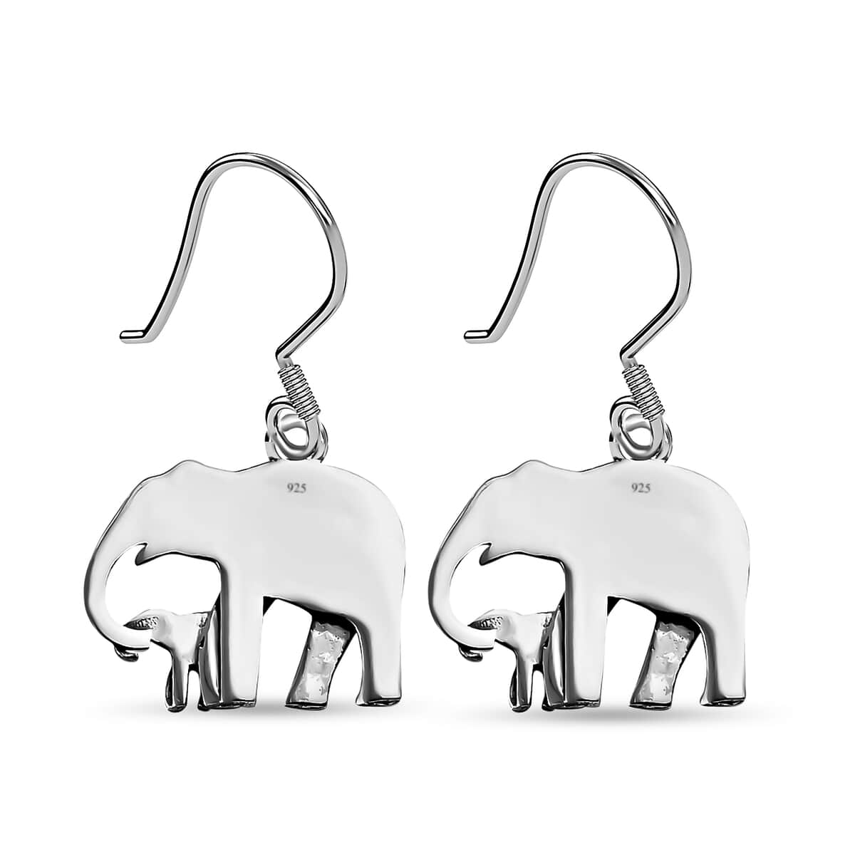 Sterling Silver Elephant Earrings, Silver Earrings, Plain Metal Jewelry, Fish Hook Earrings 3.90 Grams image number 1