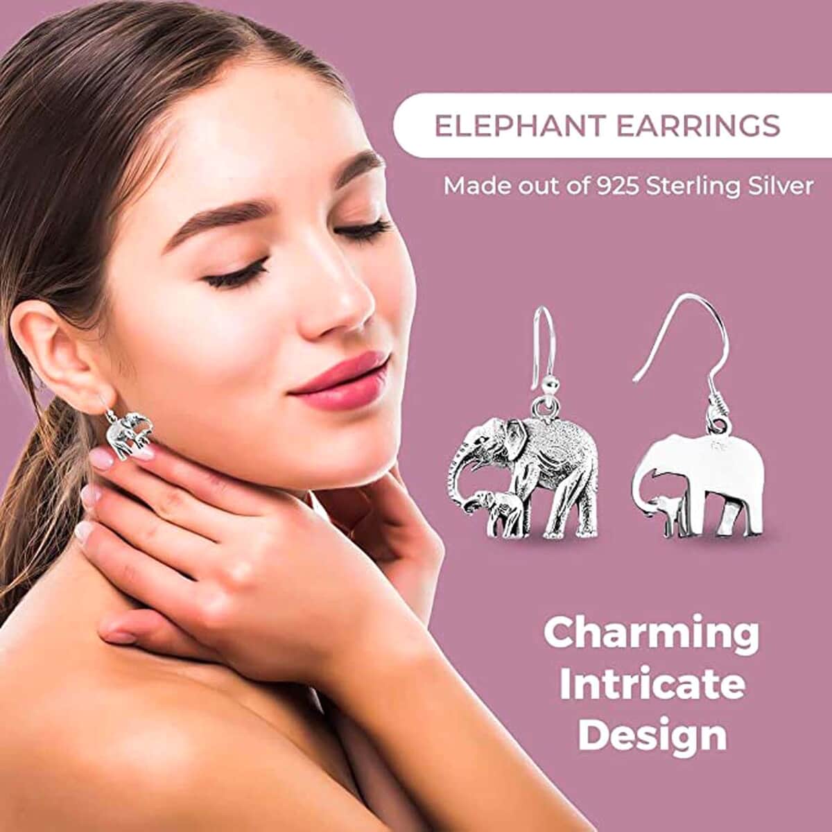 Sterling Silver Elephant Earrings, Silver Earrings, Plain Metal Jewelry, Fish Hook Earrings 3.90 Grams image number 3