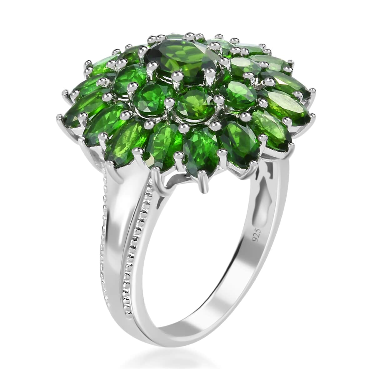 Chrome Diopside Cluster Ring in Platinum Over Sterling Silver|Flower Engagement Rings 6.00 ctw (Size 10) image number 3