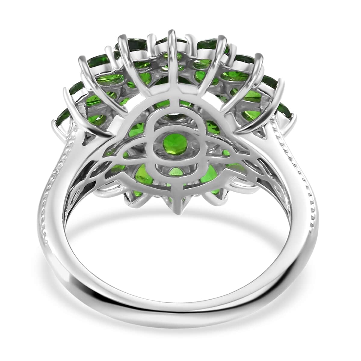 Chrome Diopside Cluster Ring in Platinum Over Sterling Silver|Flower Engagement Rings 6.00 ctw (Size 10) image number 4