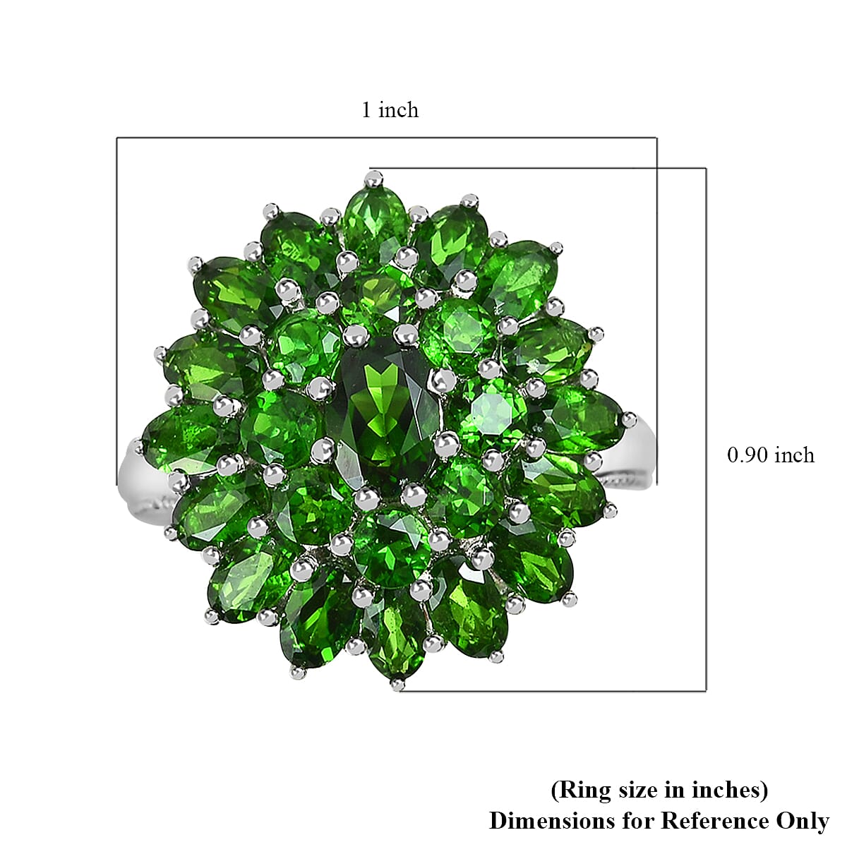 D'Joy Chrome Diopside 6.00 ctw Cluster Ring in Platinum Over Sterling Silver|Flower Engagement Rings (Size 10)