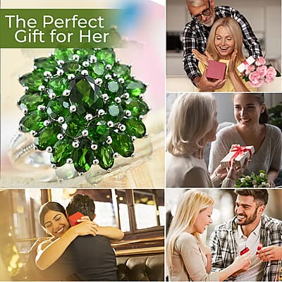 Chrome Diopside 6.00 ctw Cluster Ring in Platinum Over Sterling Silver,Flower Engagement Rings (Size 7)