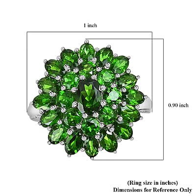 Chrome Diopside 6.00 ctw Cluster Ring in Platinum Over Sterling Silver,Flower Engagement Rings (Size 7)