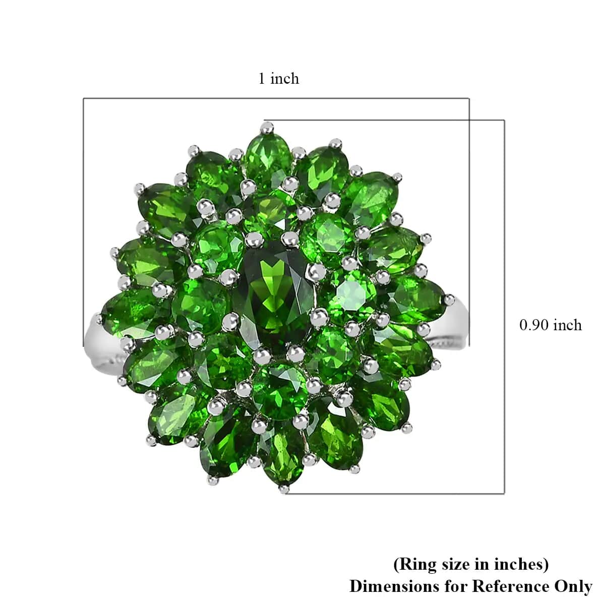 Chrome Diopside 6.00 ctw Cluster Ring in Platinum Over Sterling Silver, Flower Engagement Rings (Size 8.00) image number 6