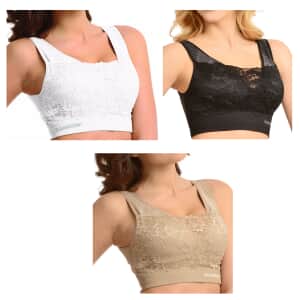 Set of 3 SANKOM Patent Classic Support & Posture Lace Bra- S/M |Black, Beige and White