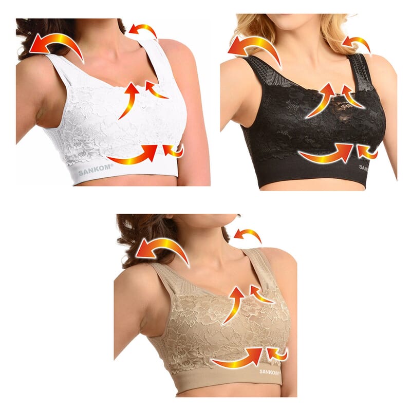 Set of 3 SANKOM Patent Classic Support & Posture Lace Bra- S/M |Black, Beige and White