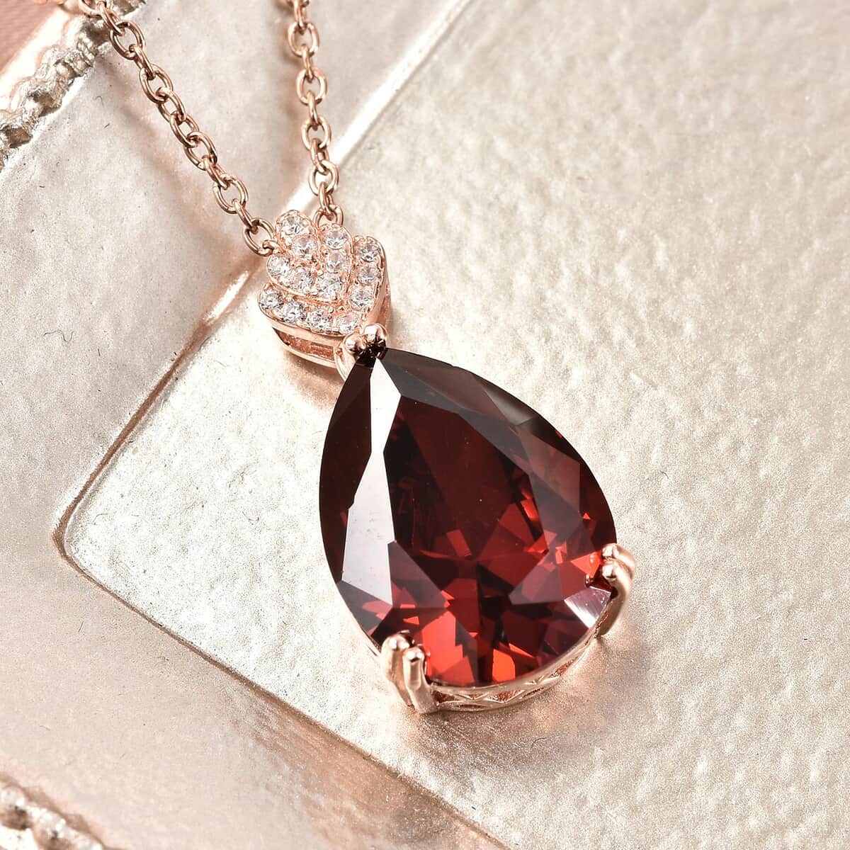 Simulated Red and White Diamond Pendant in 14K Rose Gold Over Sterling Silver with ION Plated Rose Gold Stainless Steel Necklace 20 Inches image number 1