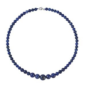 Lapis Lazuli 211.00 ctw Beaded Stretch Bracelet, Earrings and Necklace (18 Inches) with Lobster Clasp in Sterling Silver