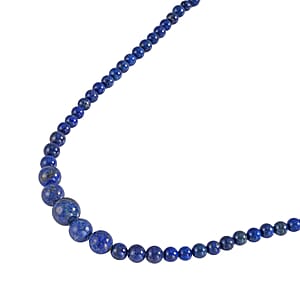 Lapis Lazuli 211.00 ctw Beaded Stretch Bracelet, Earrings and Necklace (18 Inches) with Lobster Clasp in Sterling Silver